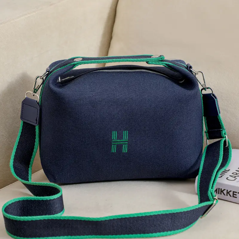 White Canvas One Shoulder Crossbody Bag for Women