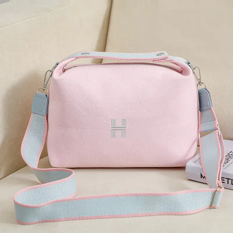 White Canvas One Shoulder Crossbody Bag for Women