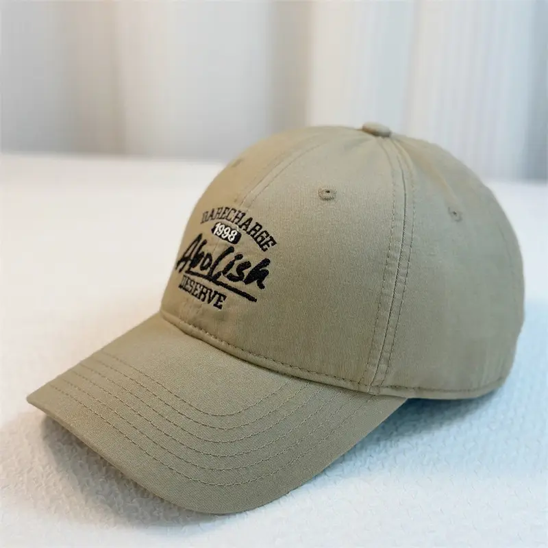 Women's Korean Style Letter Embroidered Cap Beige - Image 3