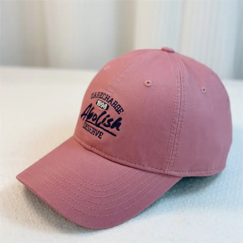 Women's Korean Style Letter Embroidered Cap Beige - Image 4