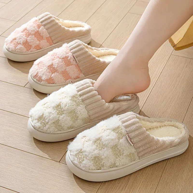 Autumn Winter Plush Slippers Women Warm Indoor
