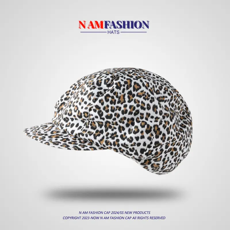 Women Leopard Print Octagonal Cap Blue Interior - Image 6