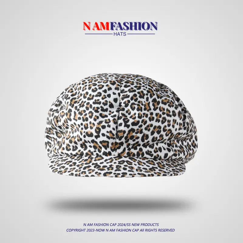 Women Leopard Print Octagonal Cap Blue Interior — feature 4
