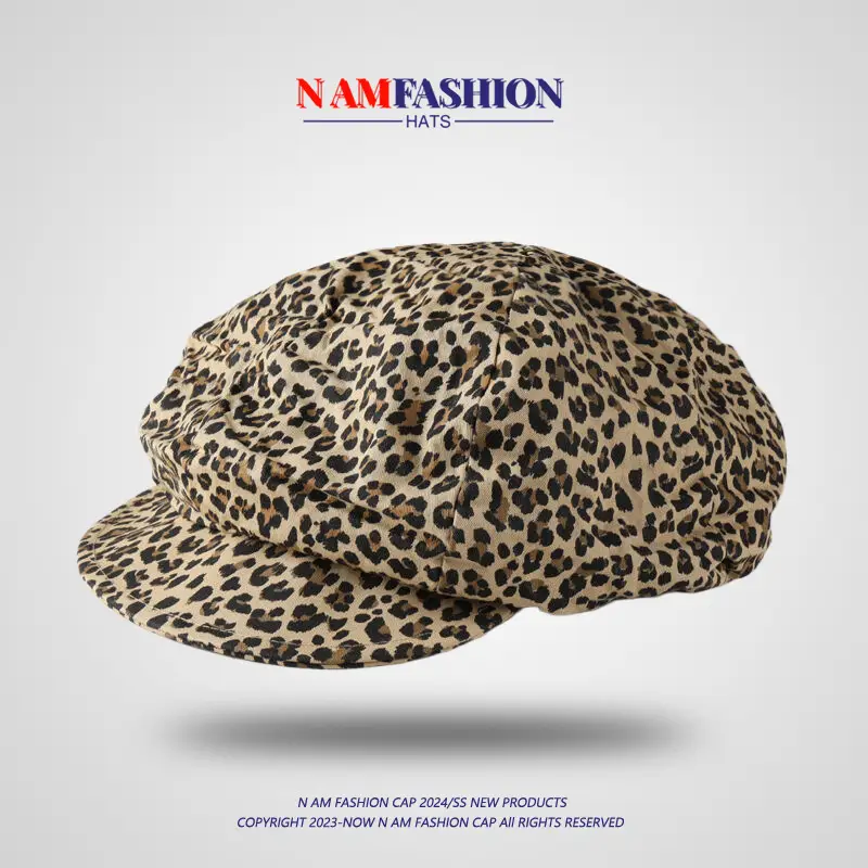 Women Leopard Print Octagonal Cap Blue Interior — feature 5