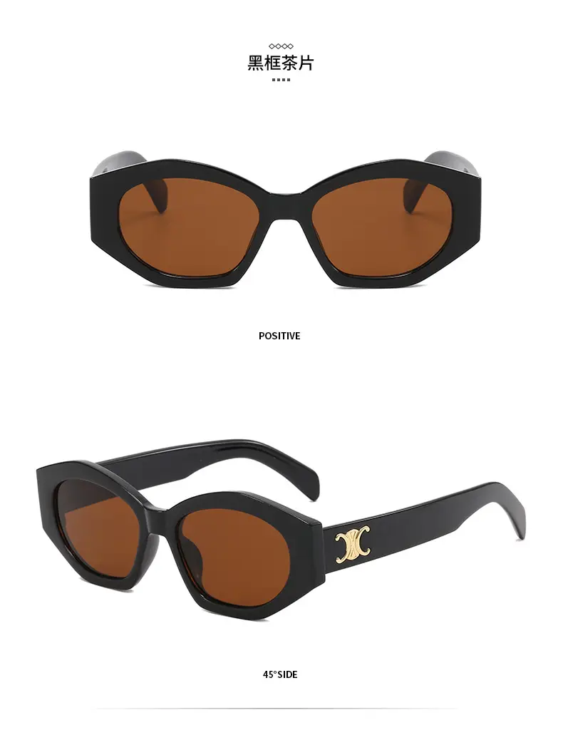 Women's Black Slim Sunglasses with Gold Logo — feature 13