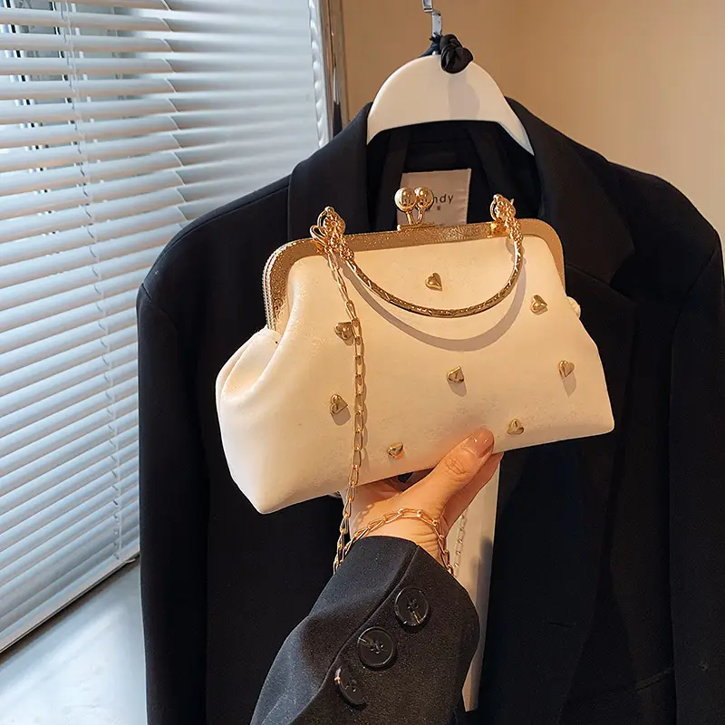 Black Velvet Buckle Shoulder Bag with Gold Chain - Image 4