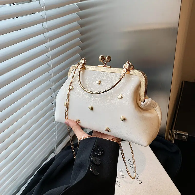 Black Velvet Buckle Shoulder Bag with Gold Chain - Image 5