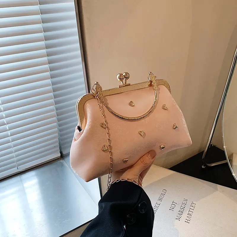 Black Velvet Buckle Shoulder Bag with Gold Chain - Image 7