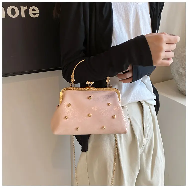 Black Velvet Buckle Shoulder Bag with Gold Chain — feature 11