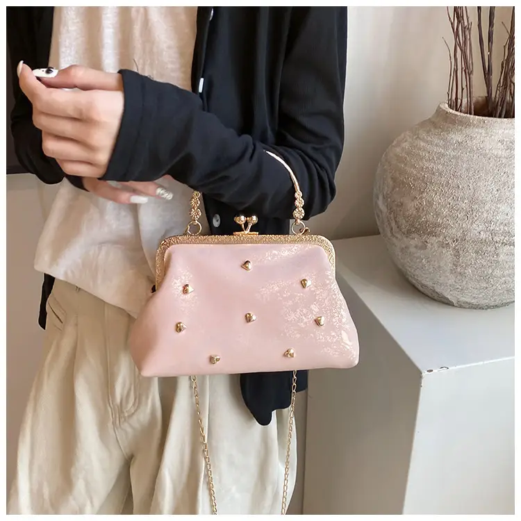 Black Velvet Buckle Shoulder Bag with Gold Chain — feature 12