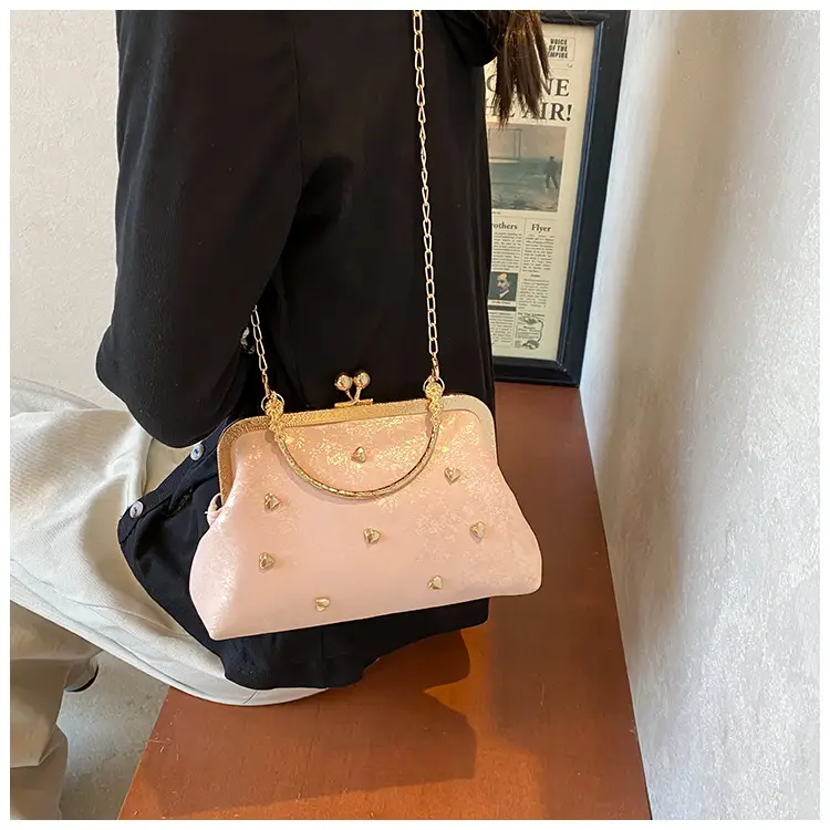 Black Velvet Buckle Shoulder Bag with Gold Chain — feature 13
