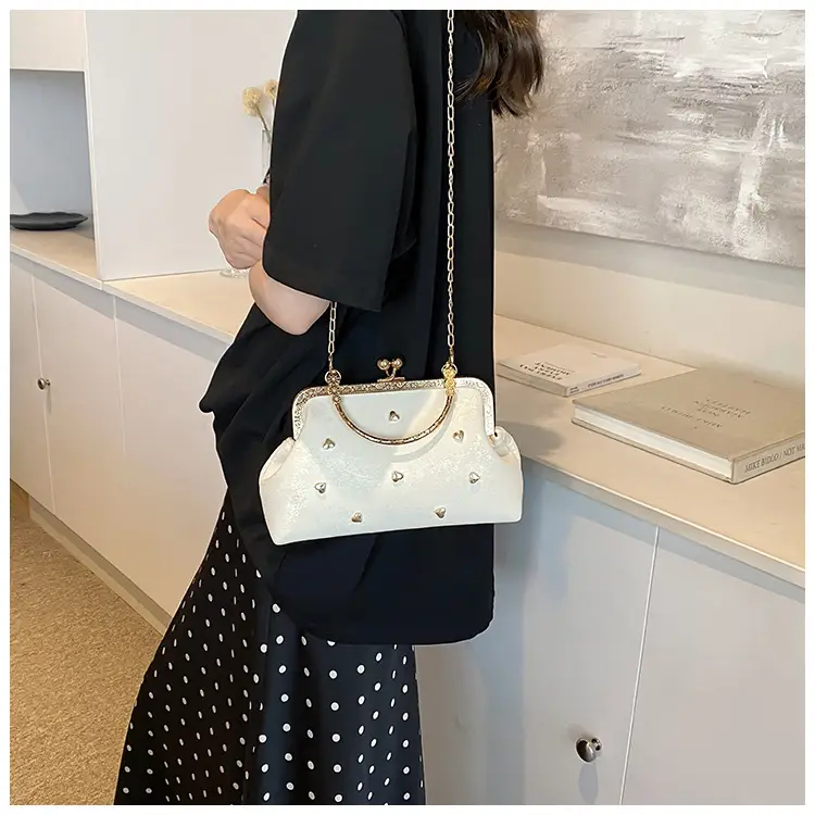 Black Velvet Buckle Shoulder Bag with Gold Chain — feature 15