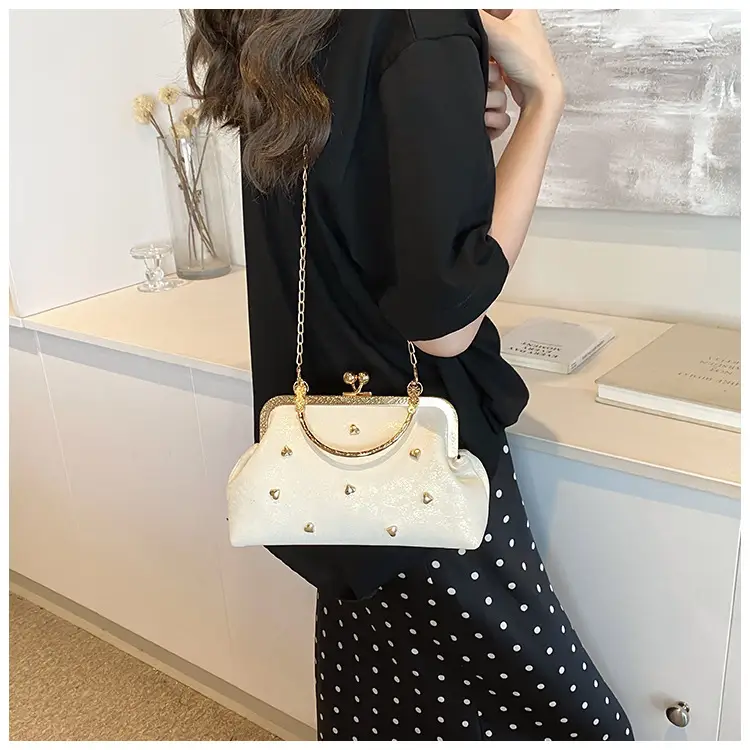 Black Velvet Buckle Shoulder Bag with Gold Chain — feature 16