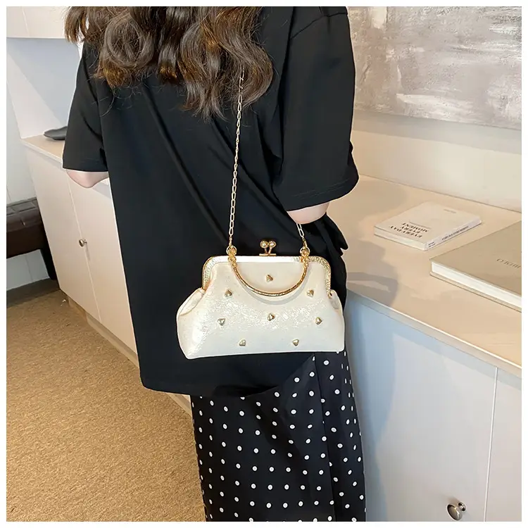 Black Velvet Buckle Shoulder Bag with Gold Chain — feature 17