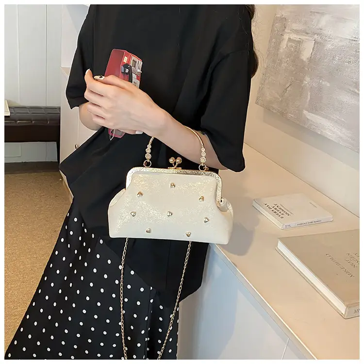 Black Velvet Buckle Shoulder Bag with Gold Chain — feature 18