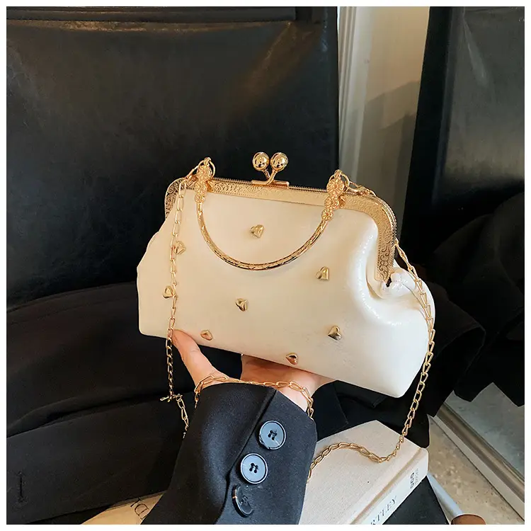 Black Velvet Buckle Shoulder Bag with Gold Chain — feature 19