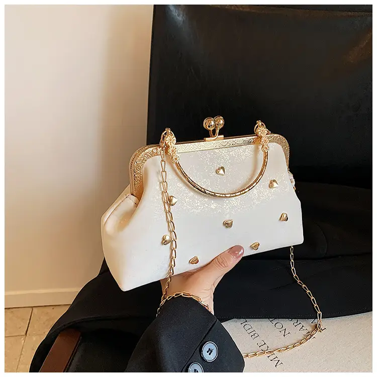 Black Velvet Buckle Shoulder Bag with Gold Chain — feature 20