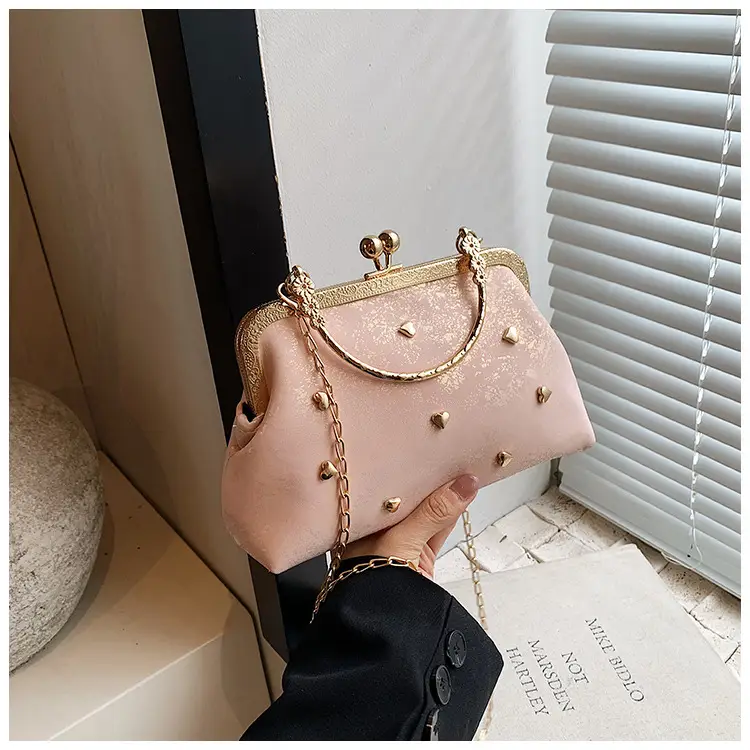 Black Velvet Buckle Shoulder Bag with Gold Chain — feature 24