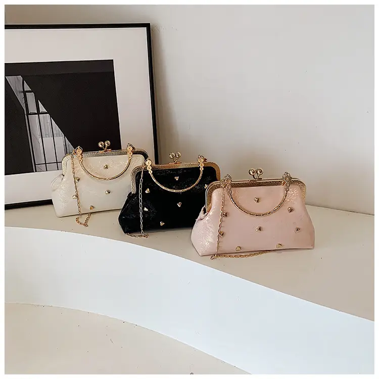 Black Velvet Buckle Shoulder Bag with Gold Chain — feature 25