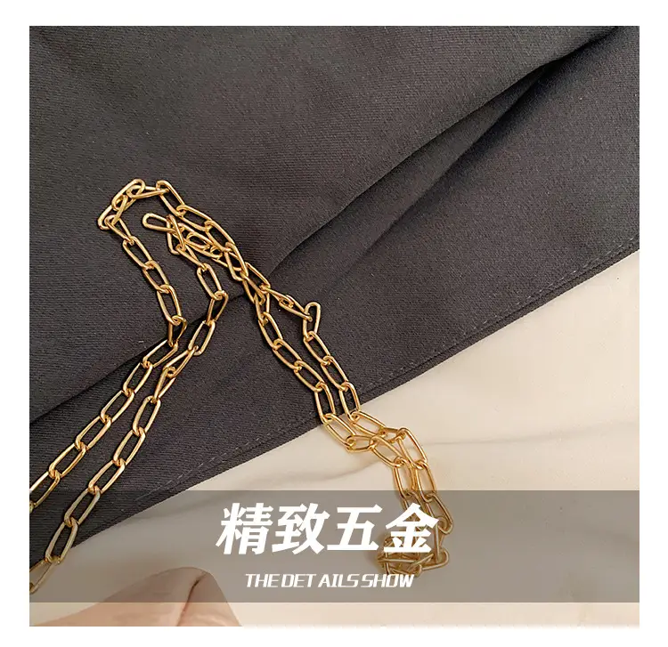 Black Velvet Buckle Shoulder Bag with Gold Chain — feature 3