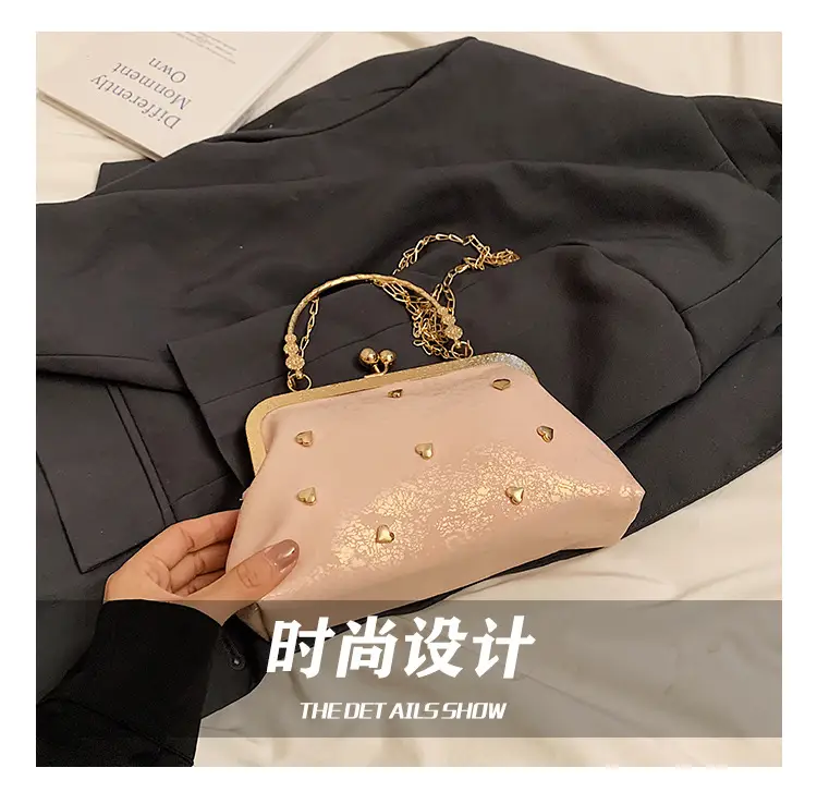 Black Velvet Buckle Shoulder Bag with Gold Chain — feature 4