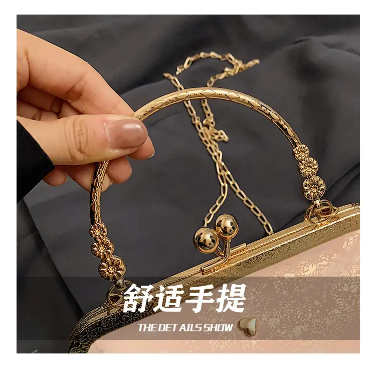 Black Velvet Buckle Shoulder Bag with Gold Chain — feature 5
