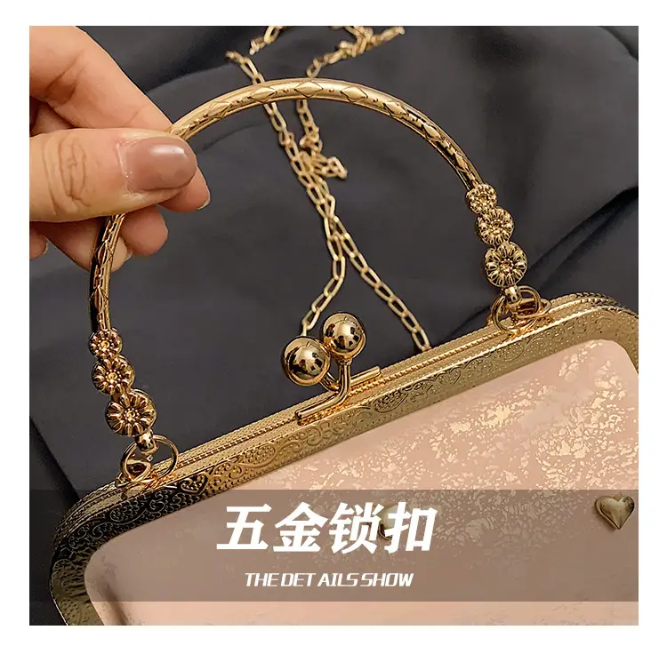 Black Velvet Buckle Shoulder Bag with Gold Chain — feature 6