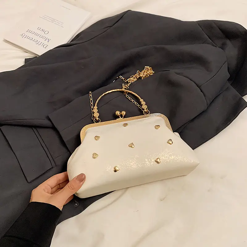 Black Velvet Buckle Shoulder Bag with Gold Chain - Image 2