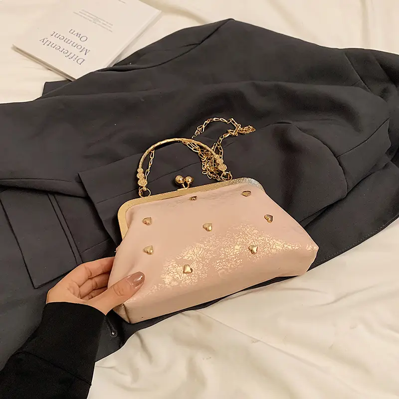 Black Velvet Buckle Shoulder Bag with Gold Chain - Image 3