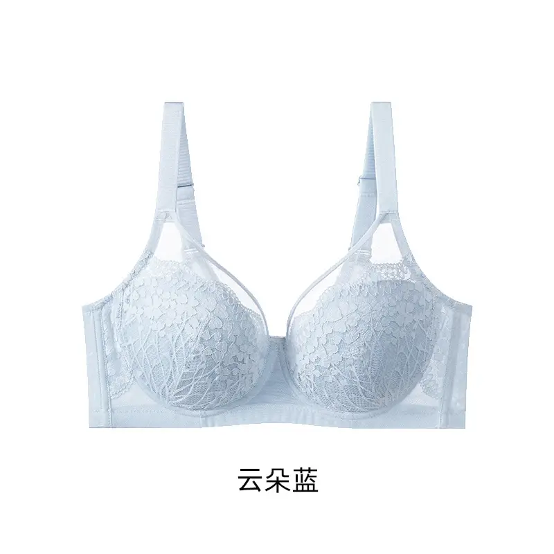 Large Chest Shiny French Style Underwear Adjustable Bra Women's Summer Gathering Anti-sagging Thin Soft Steel Ring plus size Bra
