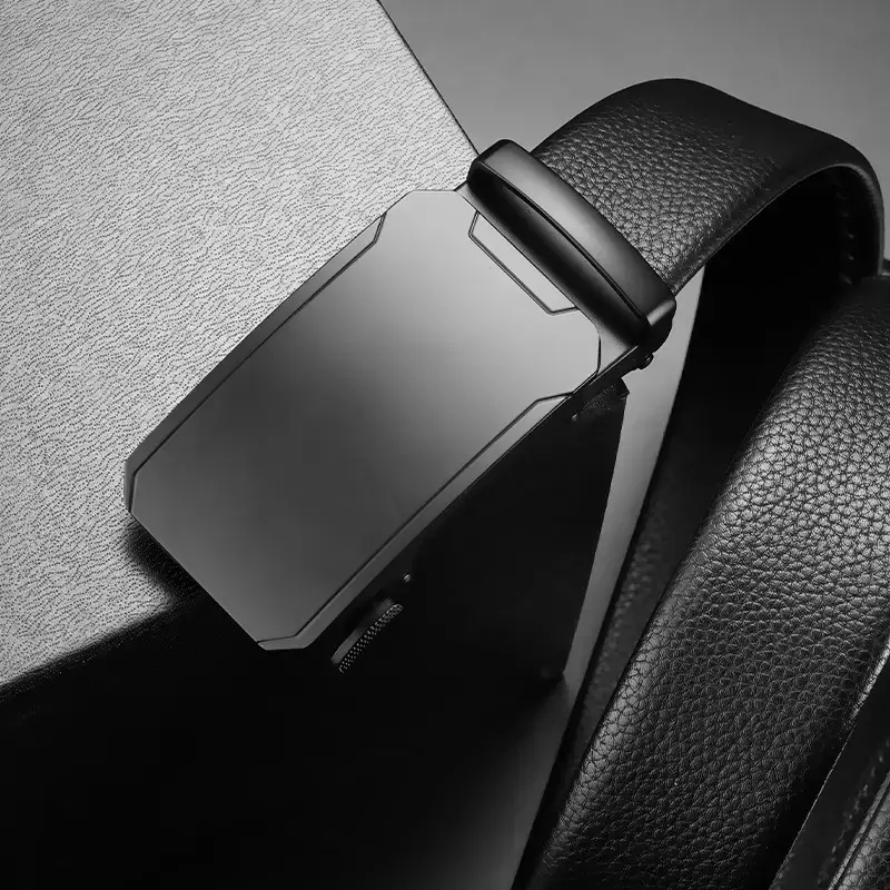 Men's Black Leather Belt with Automatic Buckle - Image 19