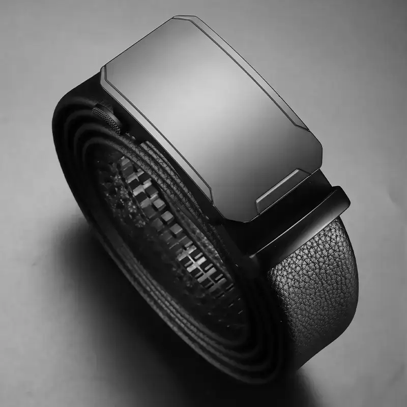 Men's Black Leather Belt with Automatic Buckle - Image 20