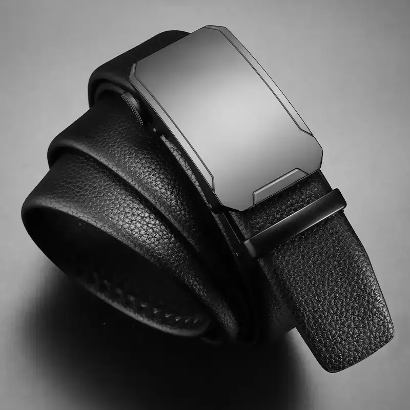 Men's Black Leather Belt with Automatic Buckle - Image 21