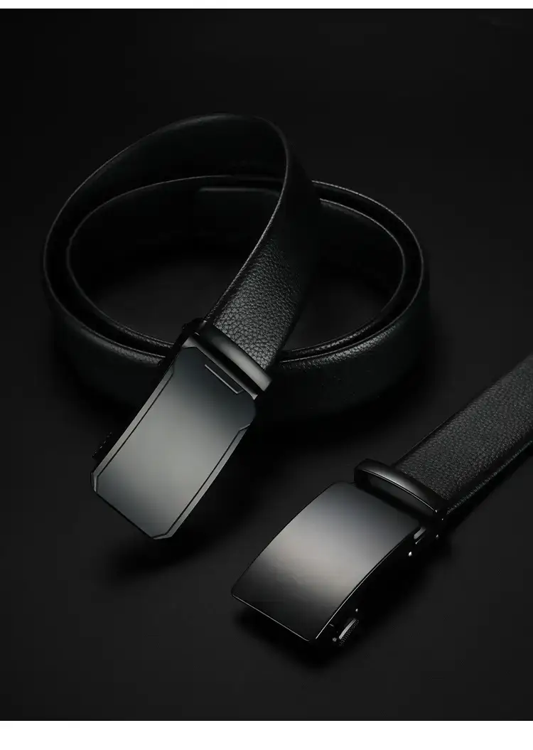 Men's Black Leather Belt with Automatic Buckle — feature 12