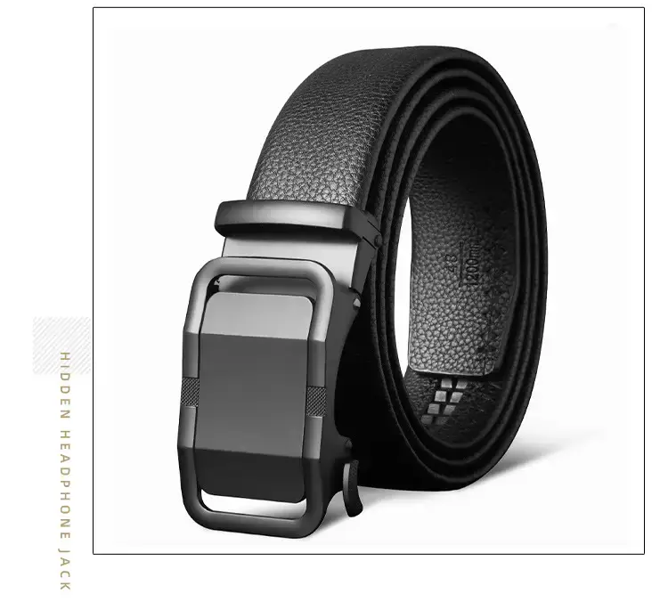Men's Black Leather Belt with Automatic Buckle — feature 17