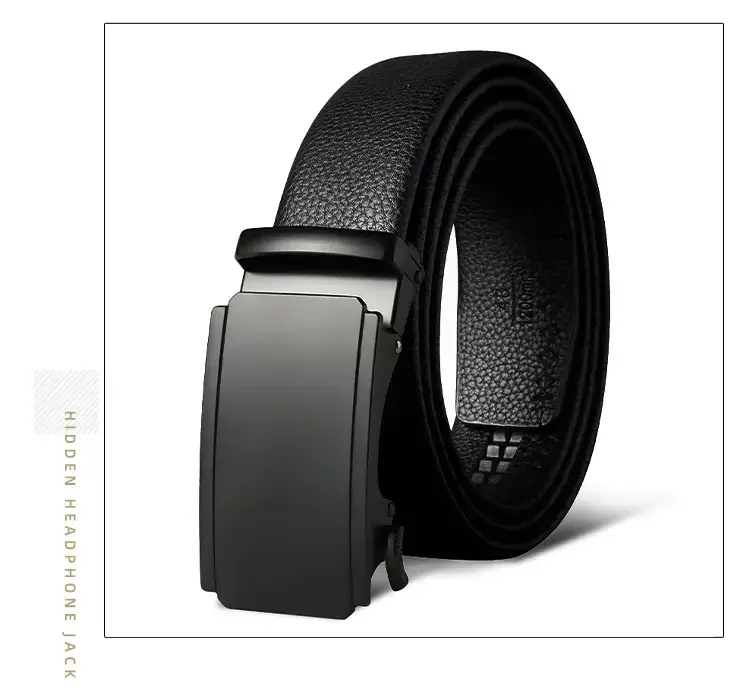 Men's Black Leather Belt with Automatic Buckle — feature 19