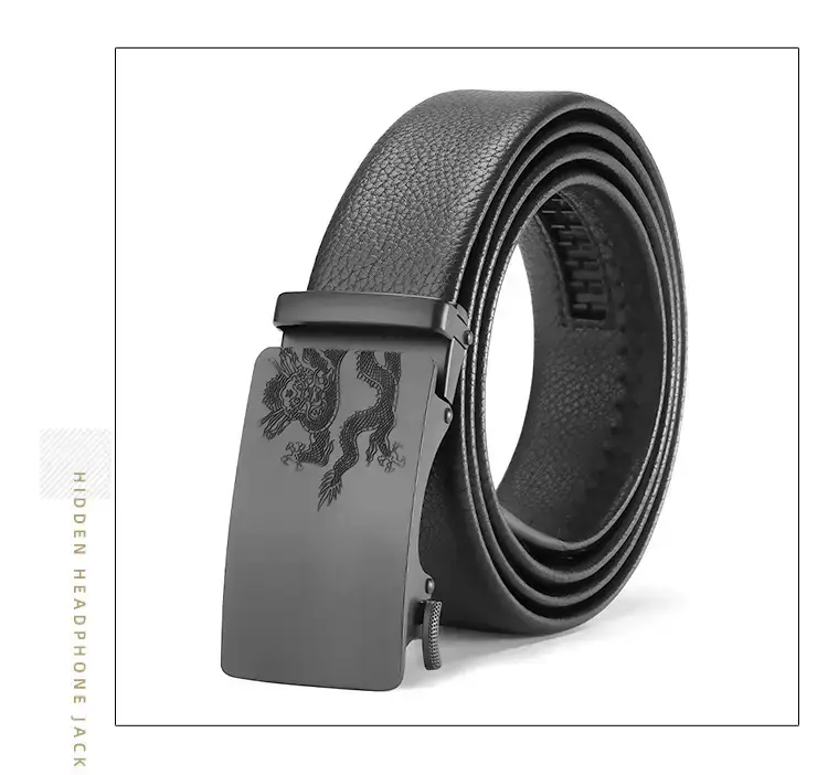 Men's Black Leather Belt with Automatic Buckle — feature 23