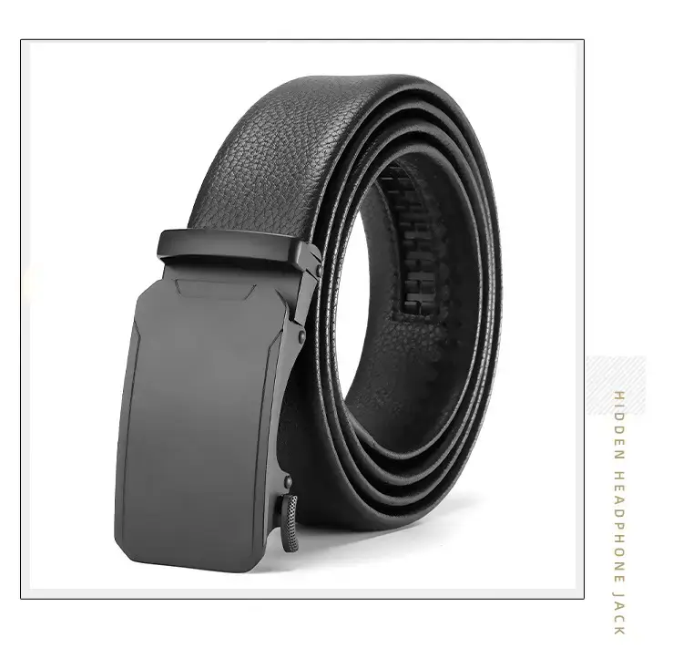 Men's Black Leather Belt with Automatic Buckle — feature 24