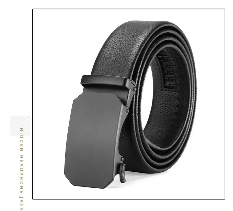 Men's Black Leather Belt with Automatic Buckle — feature 25