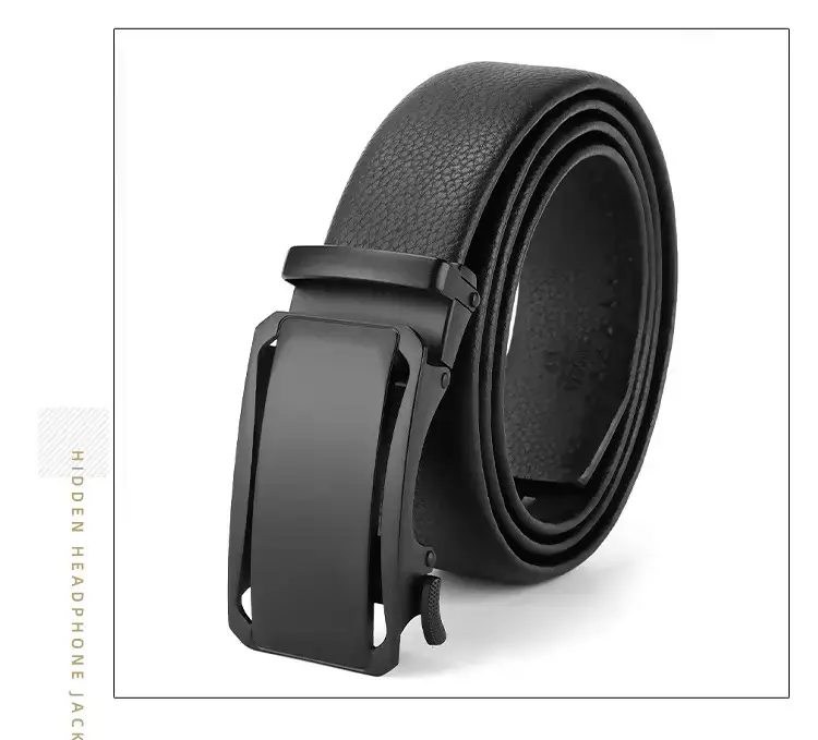 Men's Black Leather Belt with Automatic Buckle — feature 29