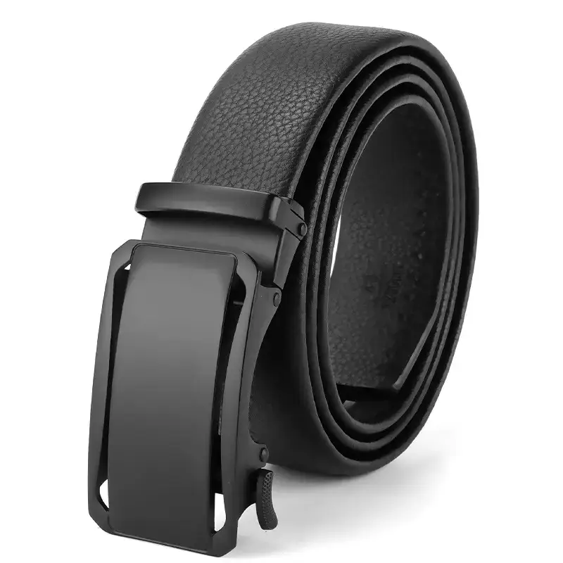Men's Black Leather Belt with Automatic Buckle - Image 14