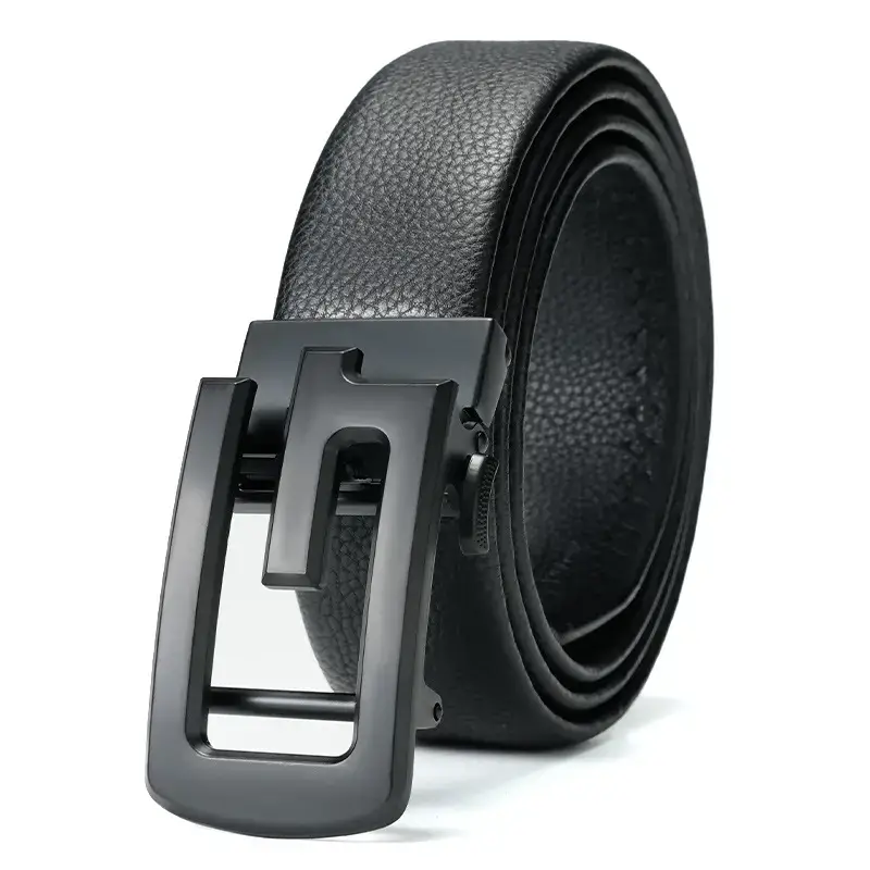 Men's Black Leather Belt with Automatic Buckle - Image 16