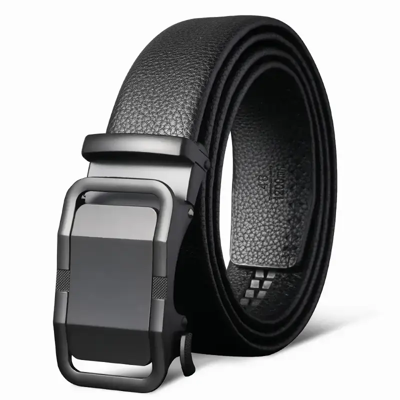 Men's Black Leather Belt with Automatic Buckle - Image 2