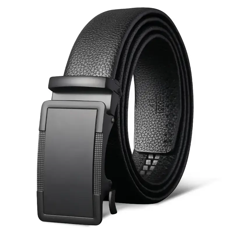 Men's Black Leather Belt with Automatic Buckle - Image 3