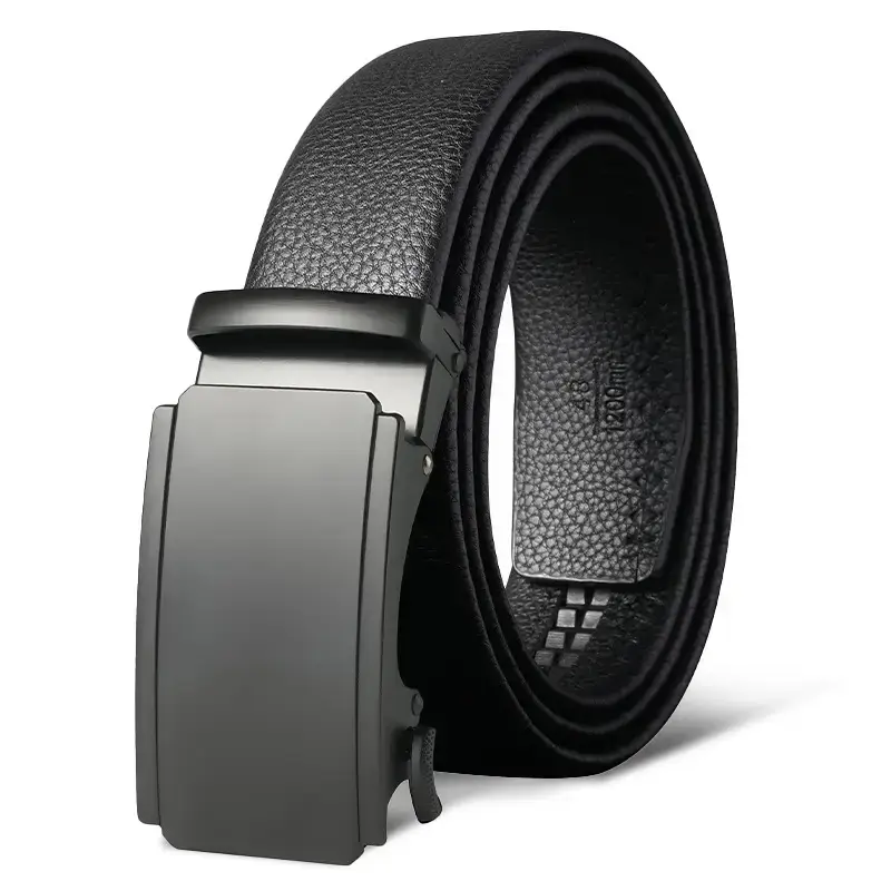 Men's Black Leather Belt with Automatic Buckle - Image 4