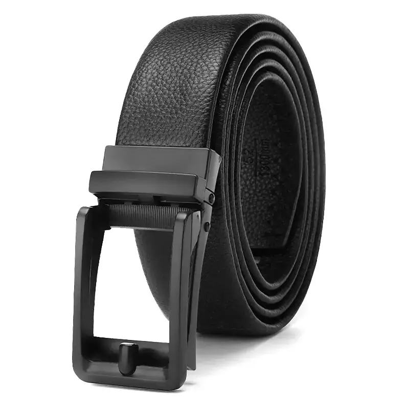 Men's Black Leather Belt with Automatic Buckle - Image 5