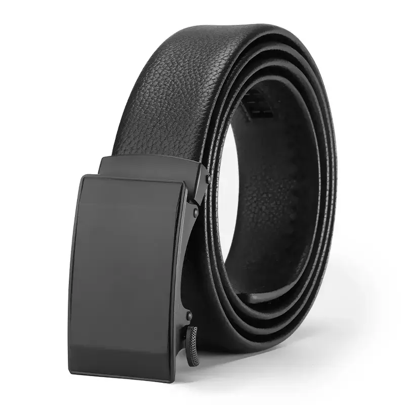 Men's Black Leather Belt with Automatic Buckle - Image 8