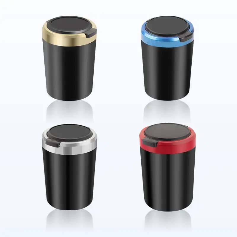 Car ashtray anti-ash no-drop smoke one-button open cover metal liner with LED lamp car ashtray - Image 9