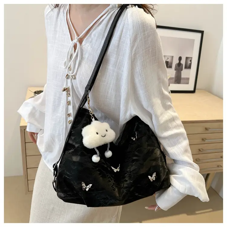 Women's Creamy Soft Shoulder Bag with Pom Pom Design — feature 10