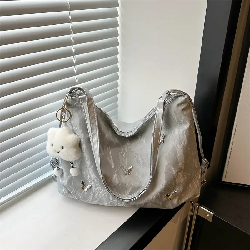 Women's Creamy Soft Shoulder Bag with Pom Pom Design - Image 3